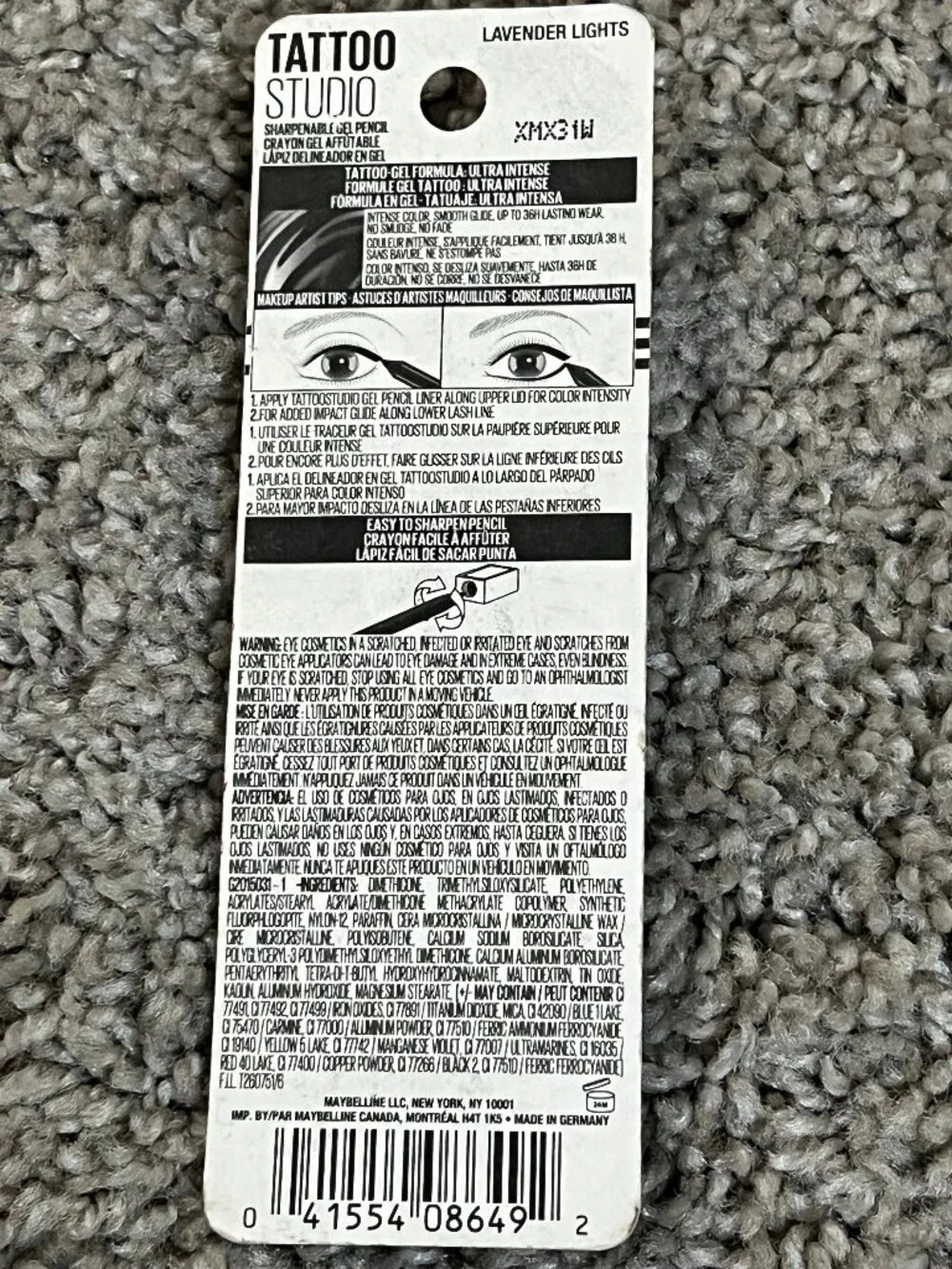 Maybelline Tattoo Studio Gel Pencil Waterproof Longwear Eyeliner Lavender